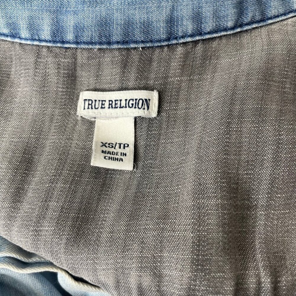 True Religion Womens Sleeveless Bleached Denim Chambray Georgia Dress Blue XS - Picture 8 of 9